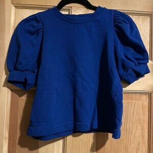 H&M Short Puff Sleeve Cotton Top. Royal Blue. Shorter length. Size S